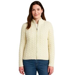 L.L.BEAN‎ Women’s Cable Knit Full-Zip Cotton Sweater – Size L